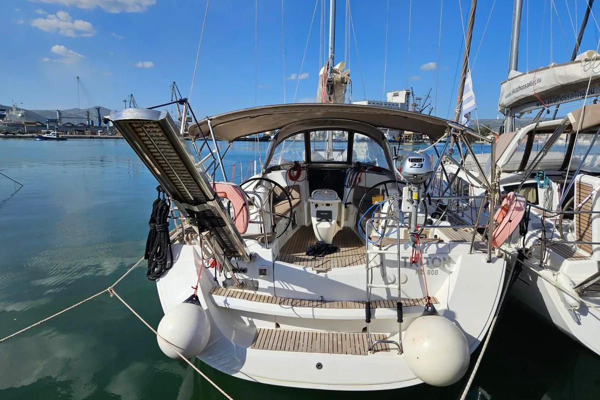 Cockpit of Triton, a Jeanneau Sun Odyssey 42i sailboat at Volos Municipality, Greece