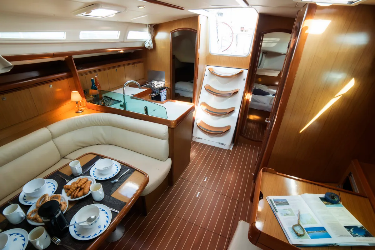 Salon of Triton, a Jeanneau Sun Odyssey 42i sailboat at Volos Municipality, Greece