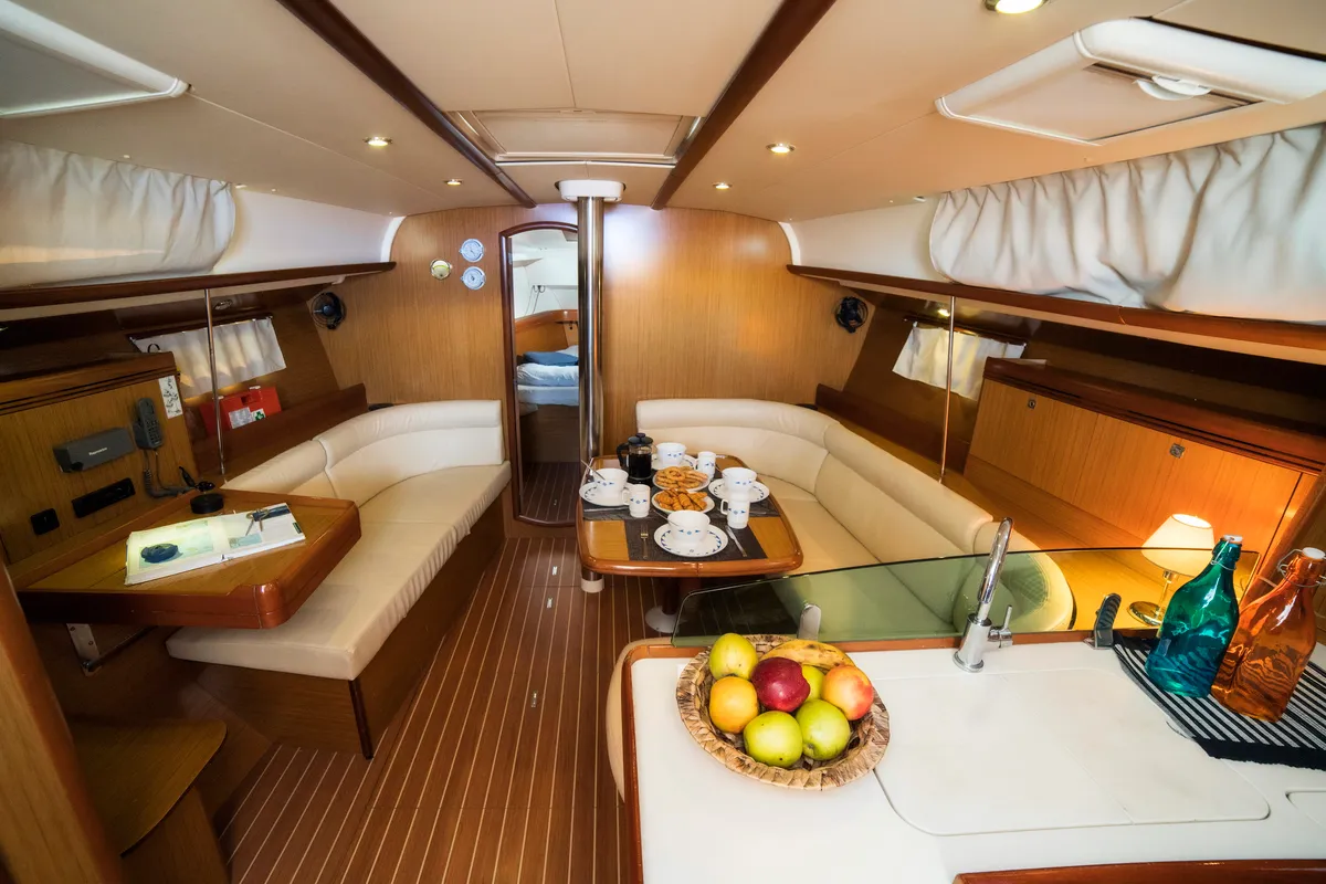 Salon of Triton, a Jeanneau Sun Odyssey 42i sailboat at Volos Municipality, Greece