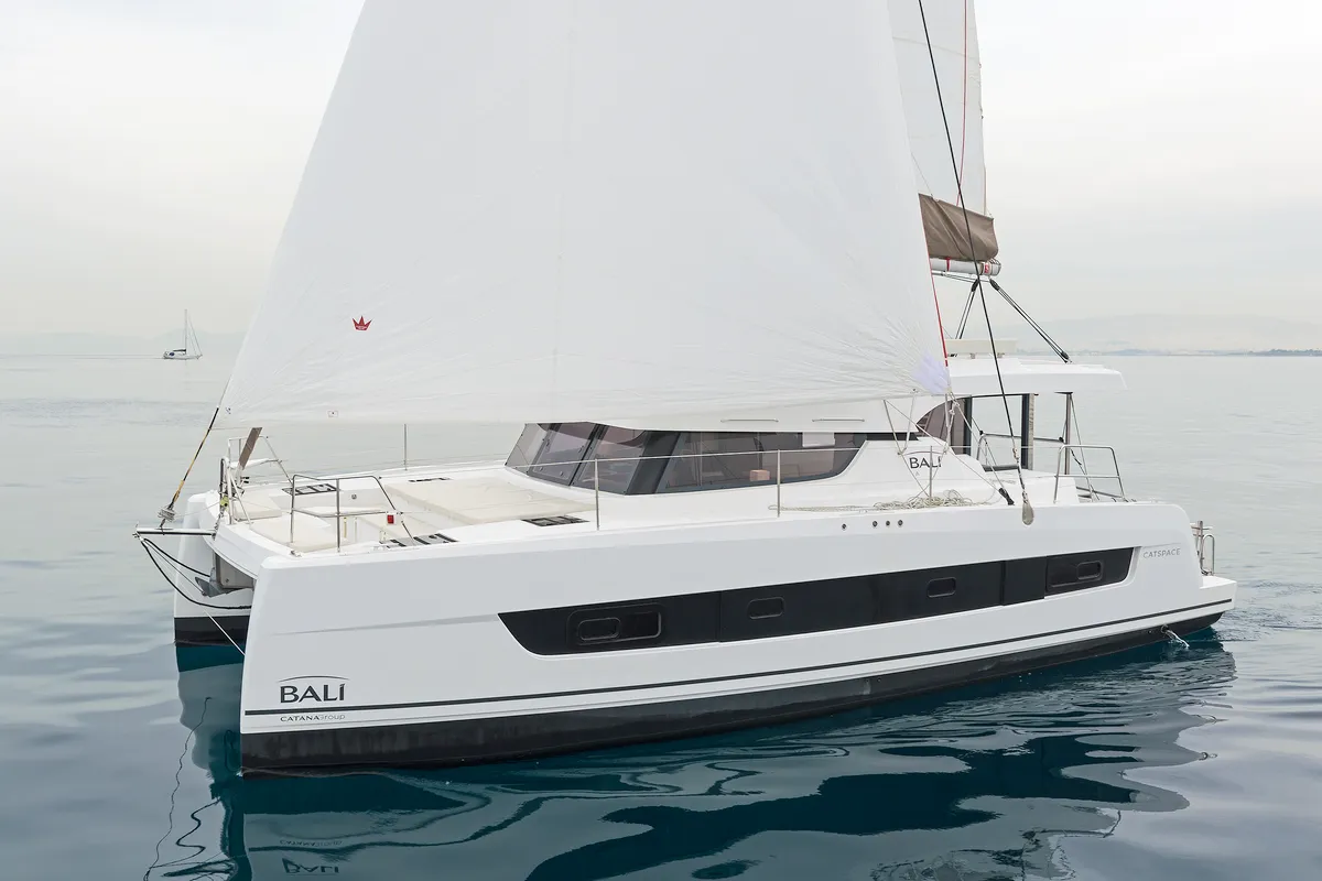 Exterior view of Mediteo, a Bali Catspace catamaran at Kontokali, Greece