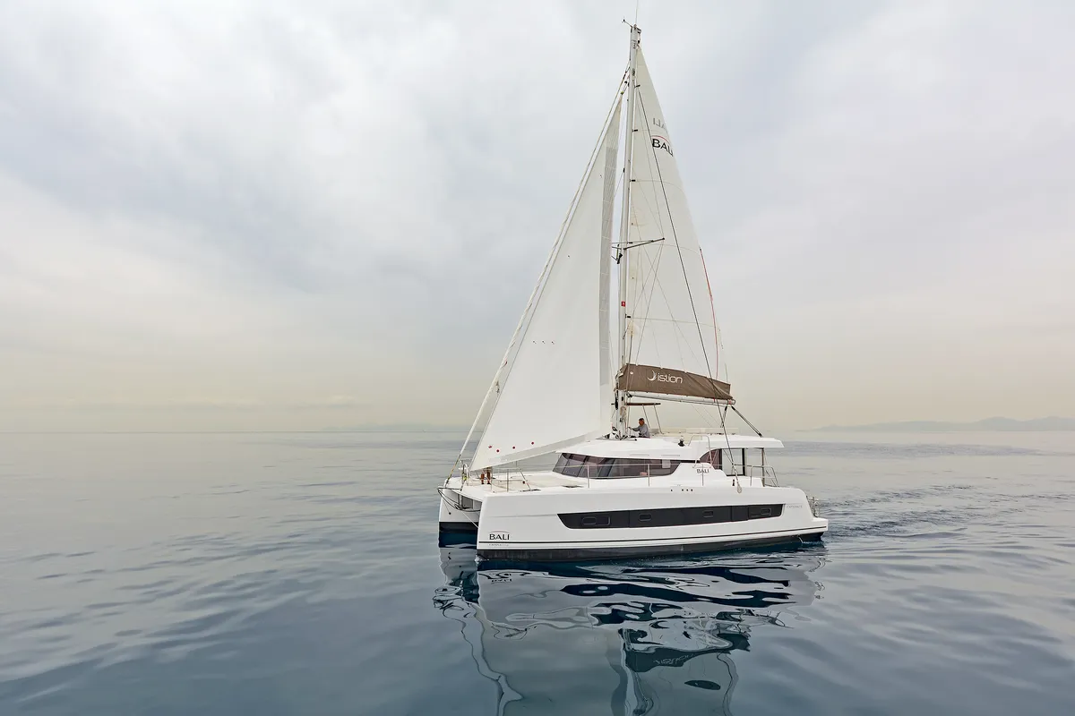 Exterior view of Mediteo, a Bali Catspace catamaran at Kontokali, Greece