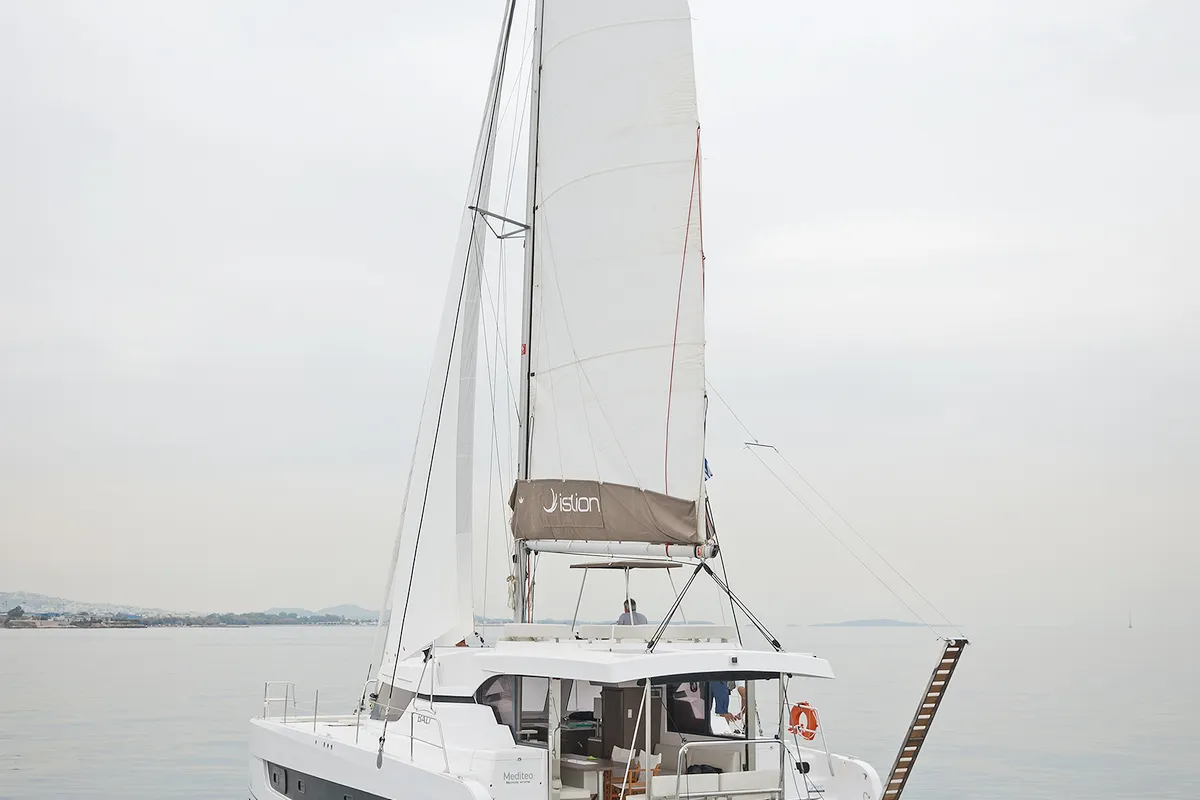 Exterior view of Mediteo, a Bali Catspace catamaran at Kontokali, Greece