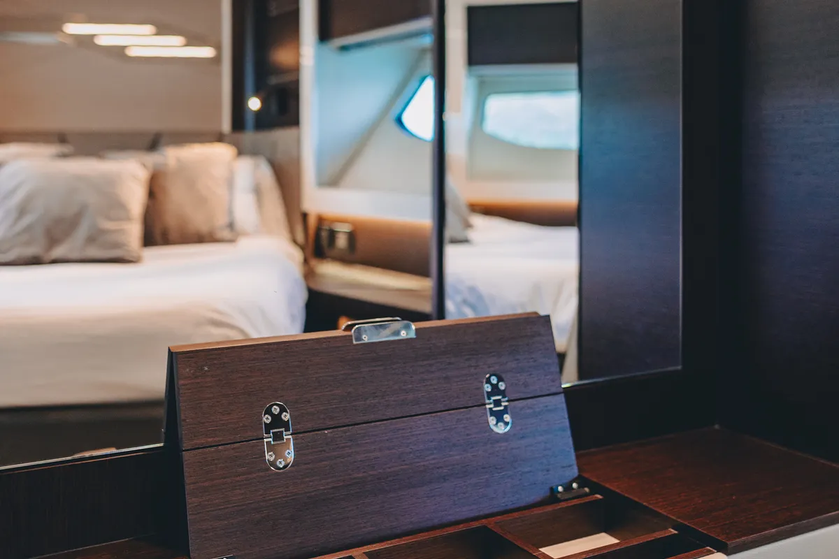 Cabin on X2, a Sunseeker 65 motor yacht at Split, Croatia