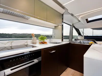 Galley of X2, a Sunseeker 65 motor yacht at Split, Croatia