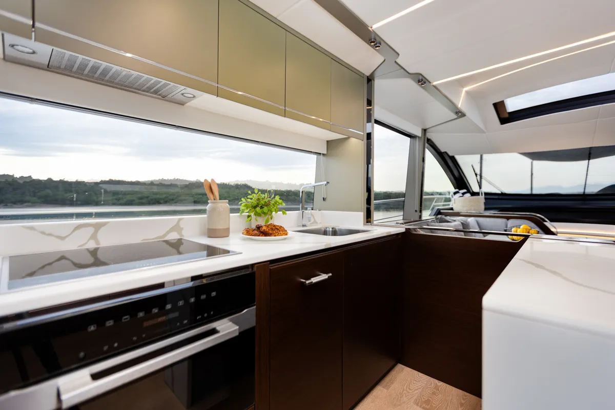 Galley of X2, a Sunseeker 65 motor yacht at Split, Croatia