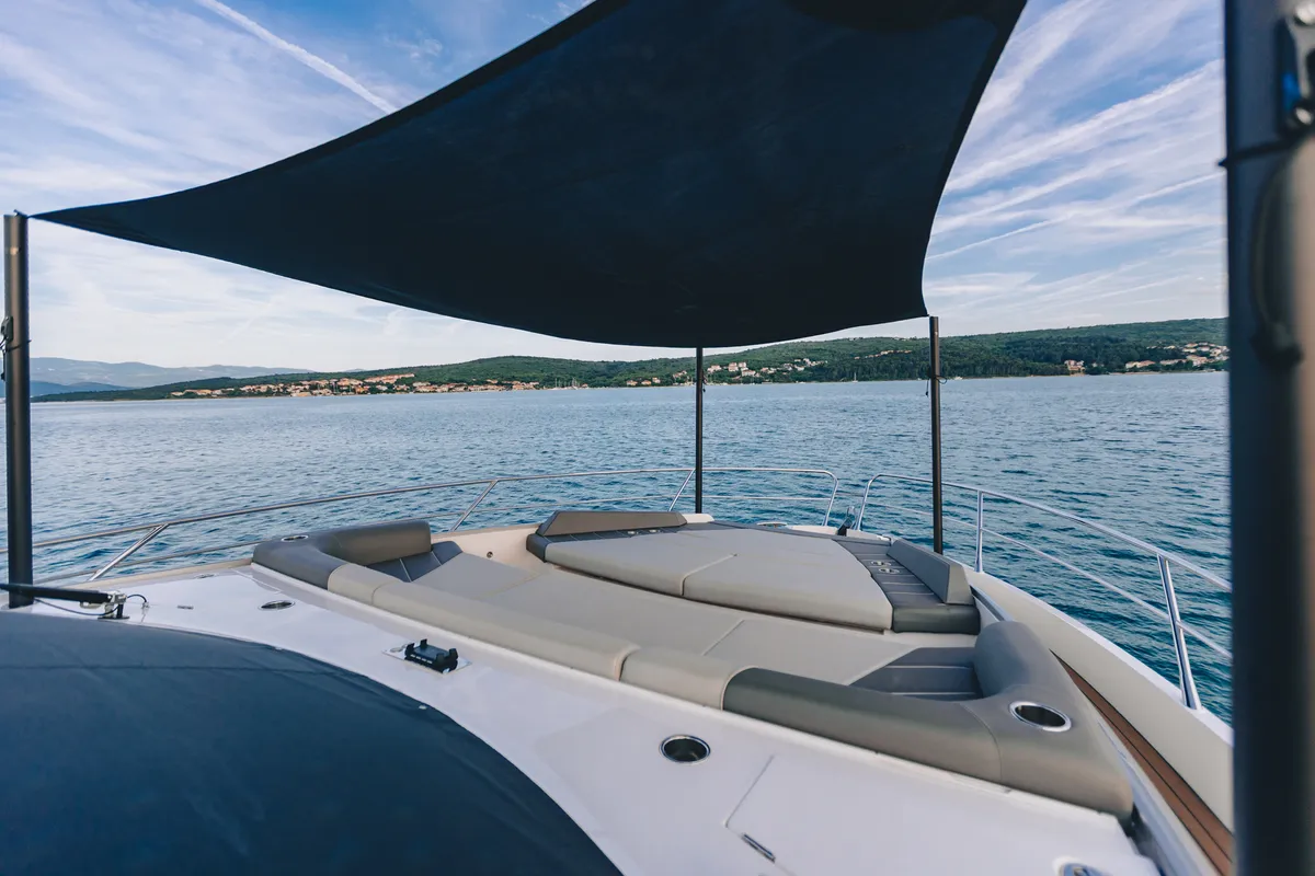 Deck of X2, a Sunseeker 65 motor yacht at Split, Croatia