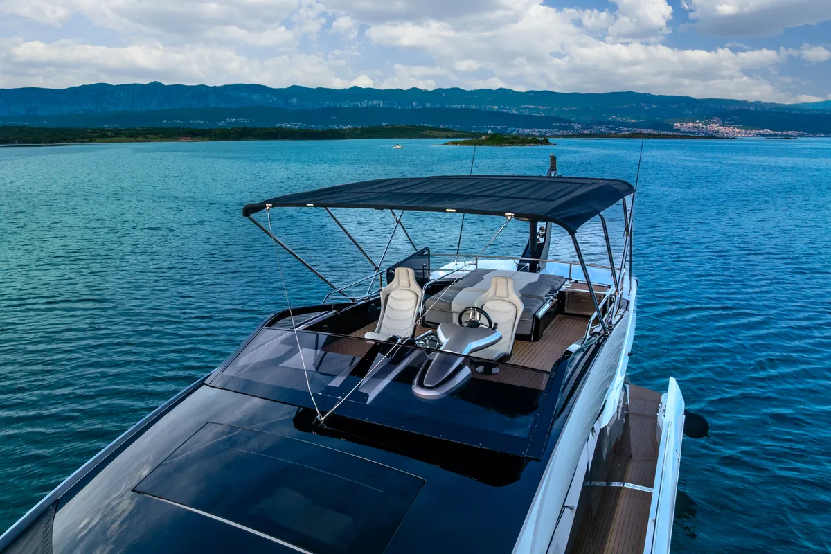 Deck of X2, a Sunseeker 65 motor yacht at Split, Croatia