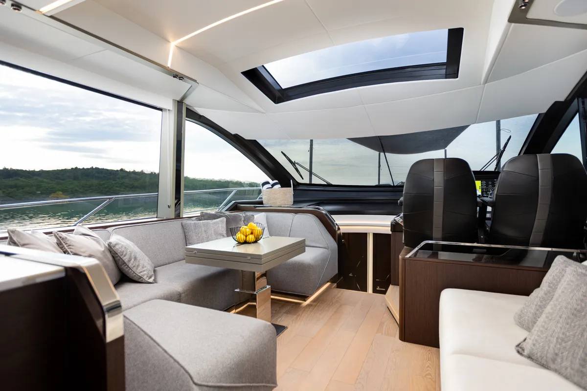 Salon of X2, a Sunseeker 65 motor yacht at Split, Croatia