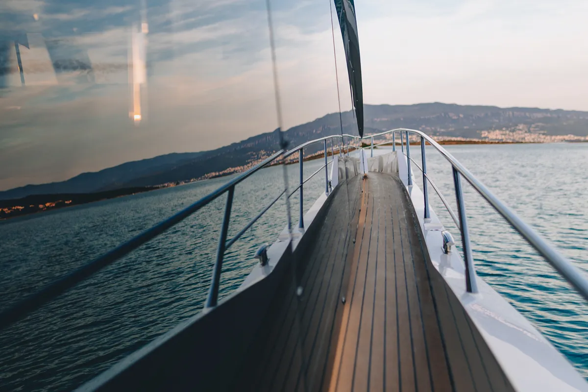 Deck of X2, a Sunseeker 65 motor yacht at Split, Croatia