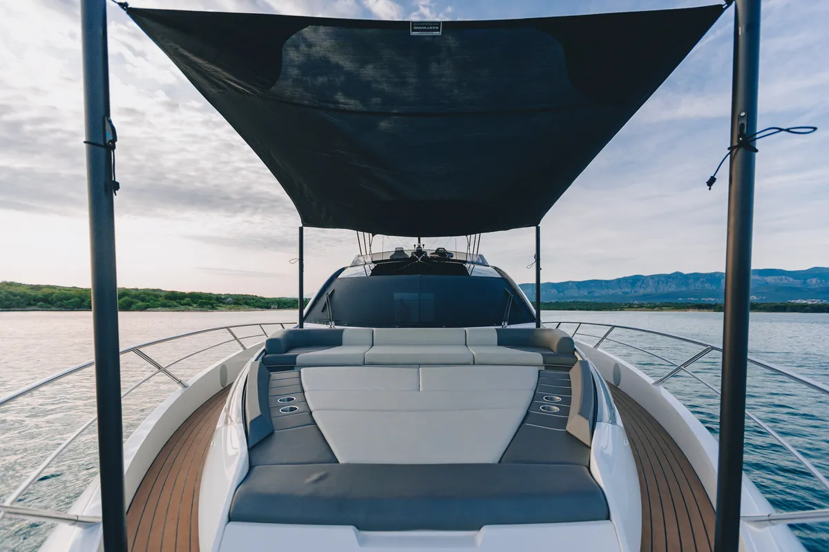 Deck of X2, a Sunseeker 65 motor yacht at Split, Croatia