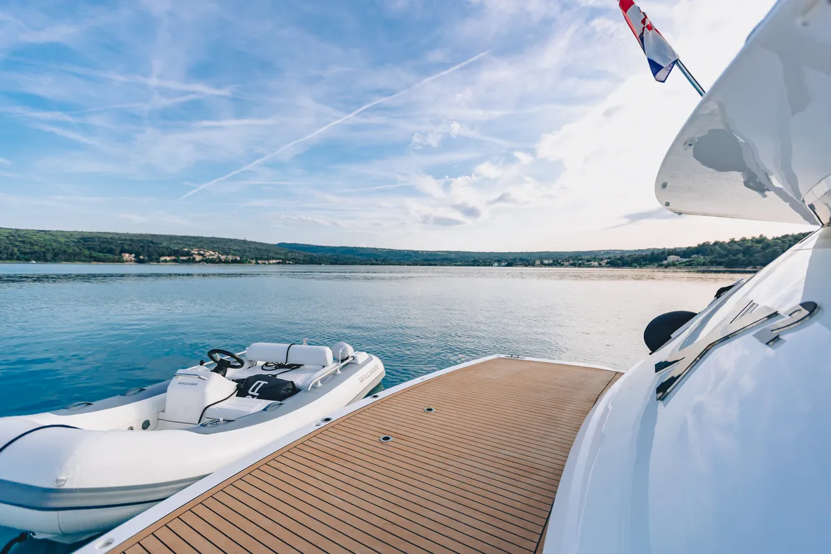 Deck of X2, a Sunseeker 65 motor yacht at Split, Croatia