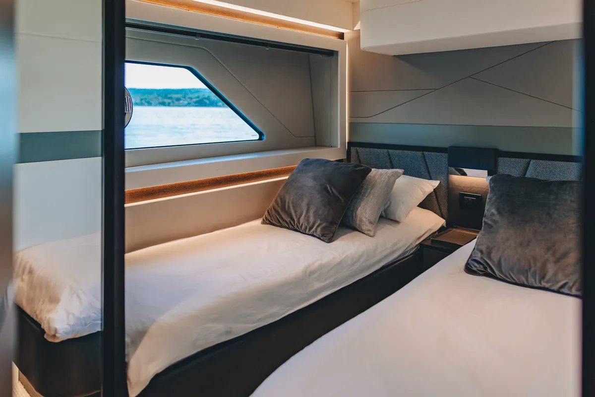 Cabin on X2, a Sunseeker 65 motor yacht at Split, Croatia