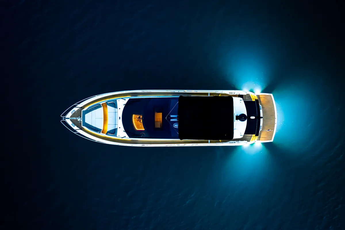 Exterior view of X2, a Sunseeker 65 motor yacht at Split, Croatia