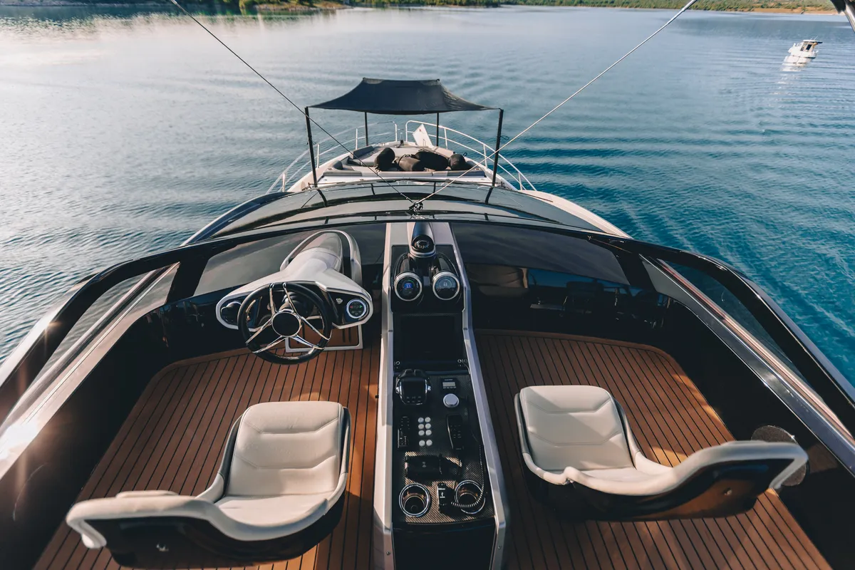 Cockpit of X2, a Sunseeker 65 motor yacht at Split, Croatia