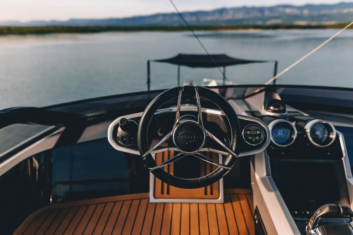 Cockpit of X2, a Sunseeker 65 motor yacht at Split, Croatia