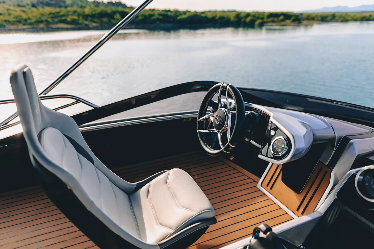 Cockpit of X2, a Sunseeker 65 motor yacht at Split, Croatia