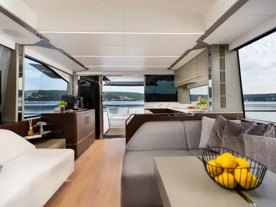 Salon of X2, a Sunseeker 65 motor yacht at Split, Croatia