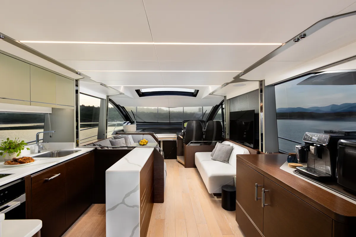 Salon of X2, a Sunseeker 65 motor yacht at Split, Croatia
