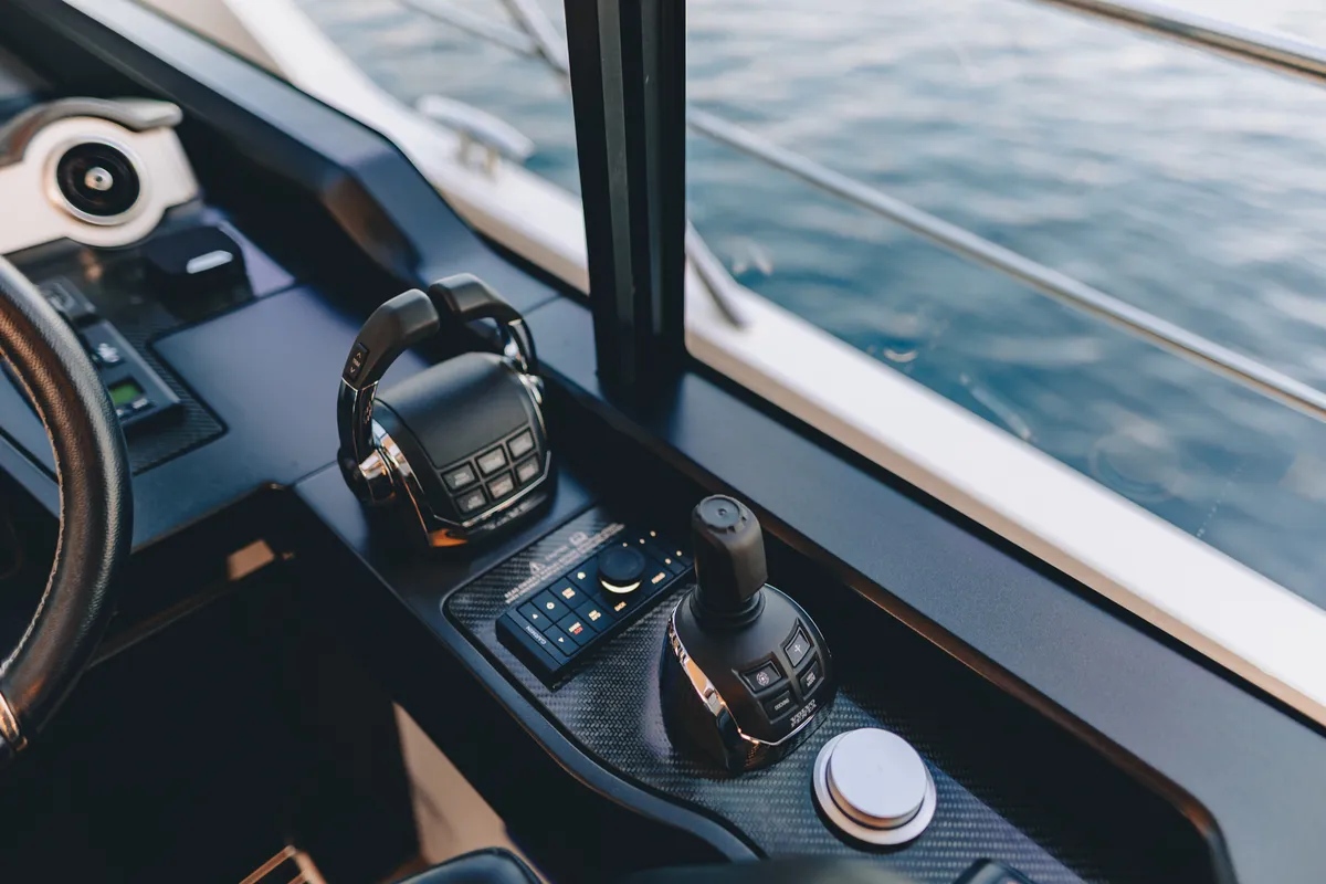 Cockpit of X2, a Sunseeker 65 motor yacht at Split, Croatia