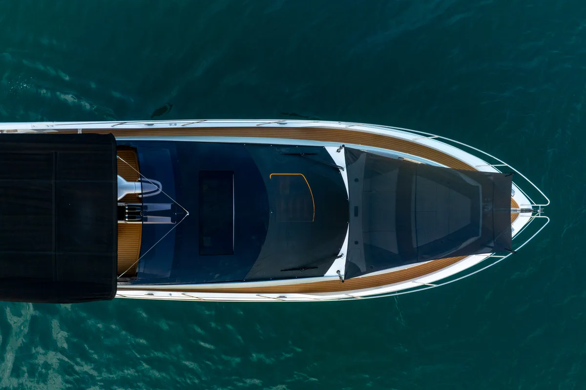 Exterior view of X2, a Sunseeker 65 motor yacht at Split, Croatia