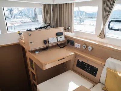 Cockpit of EXPLORER, a Lagoon 39 catamaran at Municipal Unit of Nea Peramos, Greece