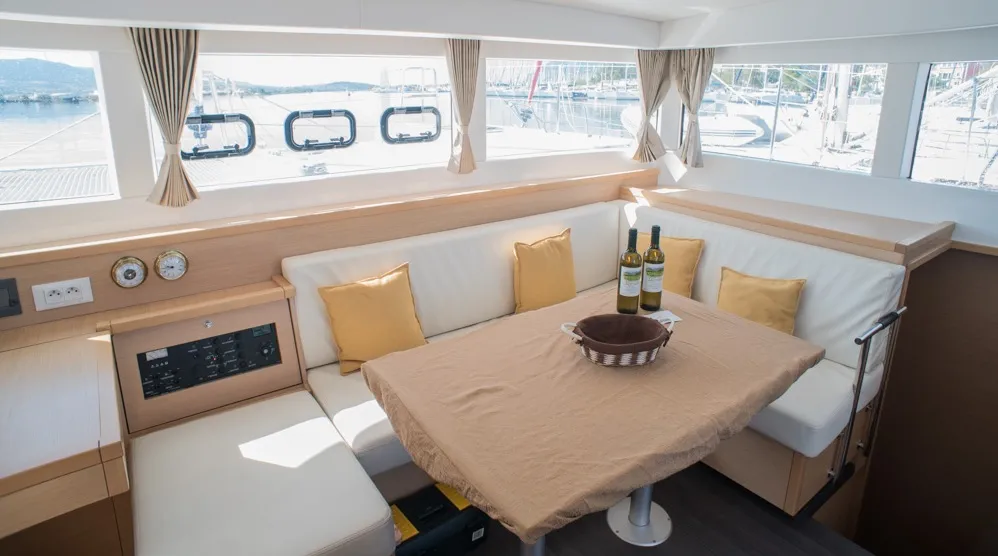 Salon of EXPLORER, a Lagoon 39 catamaran at Municipal Unit of Nea Peramos, Greece