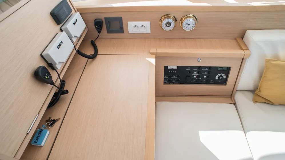 Cockpit of EXPLORER, a Lagoon 39 catamaran at Municipal Unit of Nea Peramos, Greece