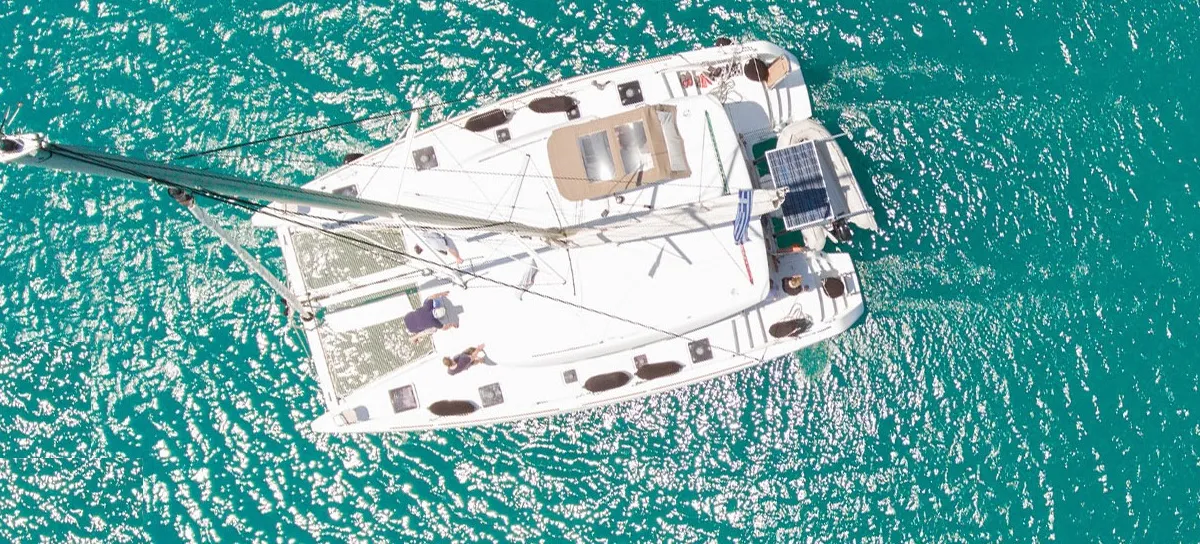 Exterior view of EXPLORER, a Lagoon 39 catamaran at Municipal Unit of Nea Peramos, Greece