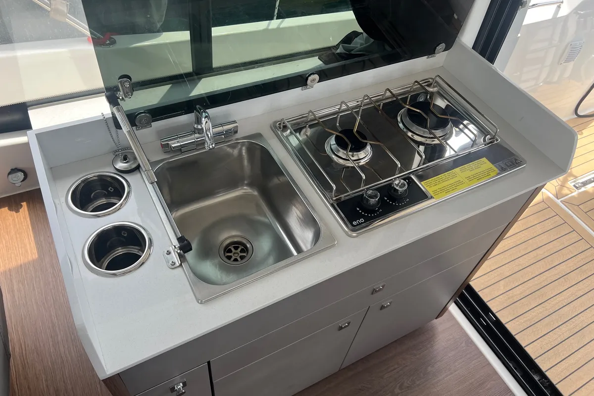 Galley of Jack, a Beneteau Antares 9 OB motorboat at Punat, Croatia