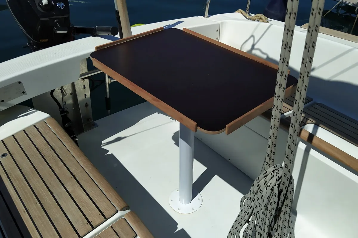 Deck of Perla, a Beneteau First 21.7 sailboat at Split, Croatia