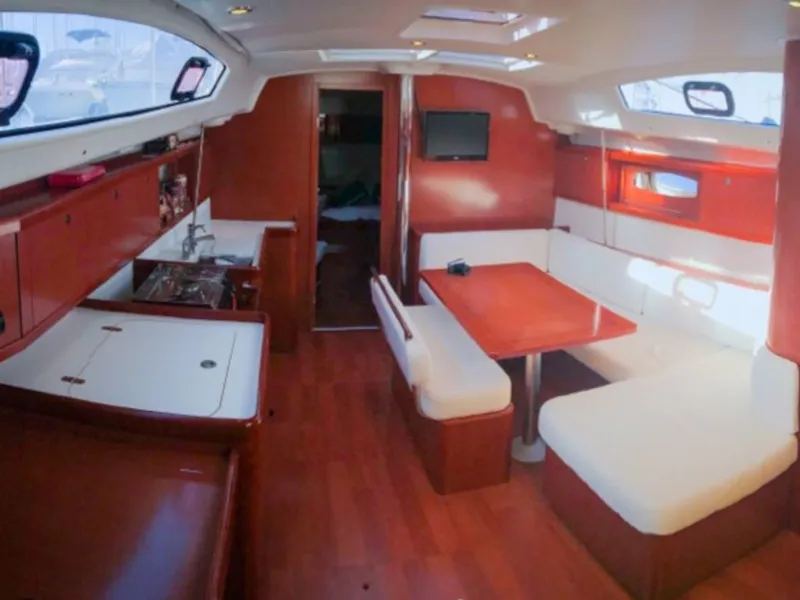Salon of Rhapsody, a Beneteau Oceanis 43 sailboat at Marmaris, Turkey