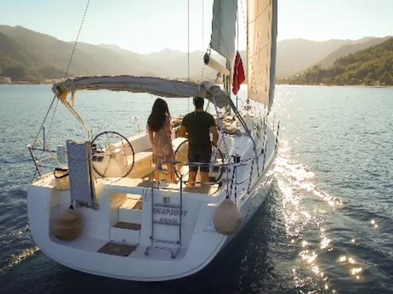 Exterior view of Rhapsody, a Beneteau Oceanis 43 sailboat at Marmaris, Turkey
