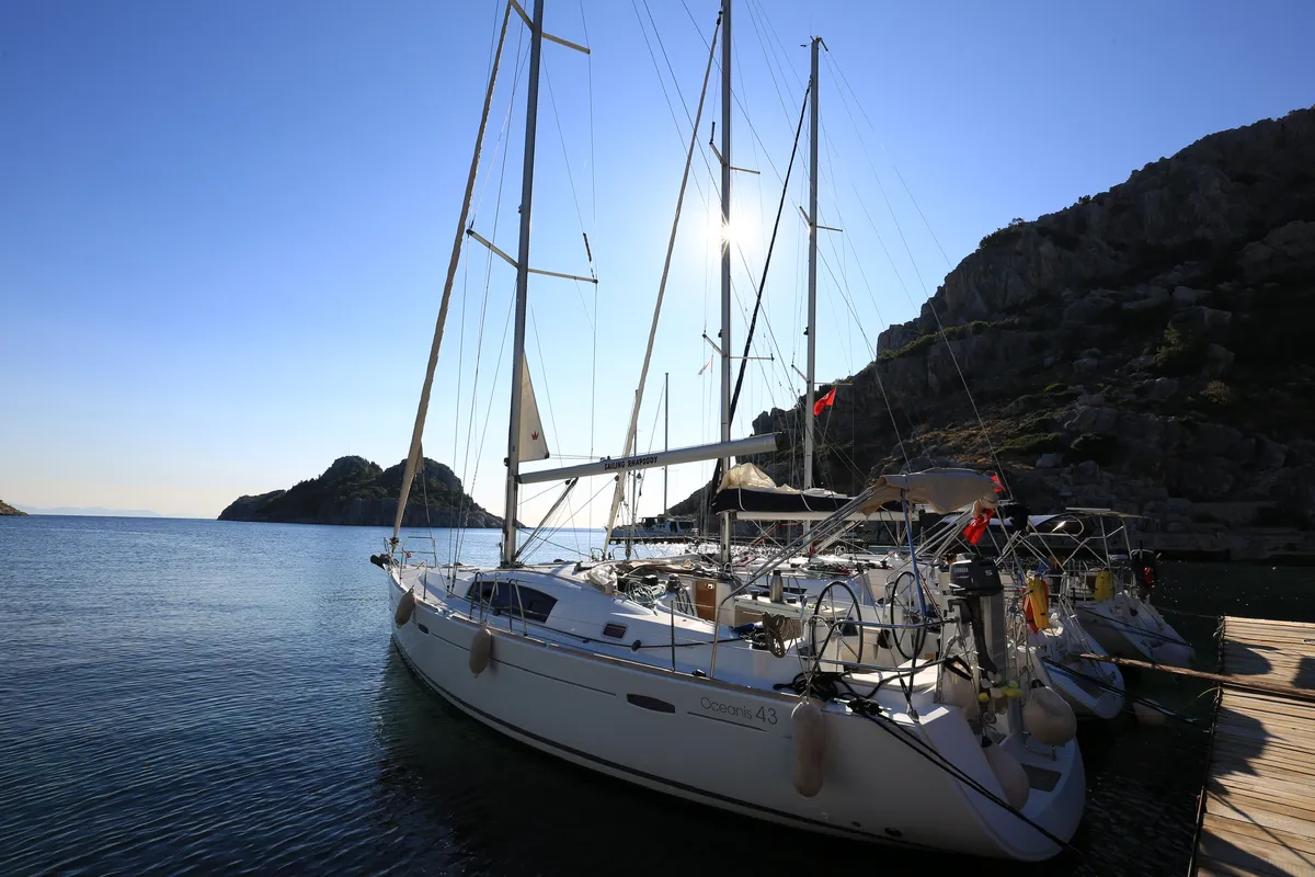 Exterior view of Rhapsody, a Beneteau Oceanis 43 sailboat at Marmaris, Turkey