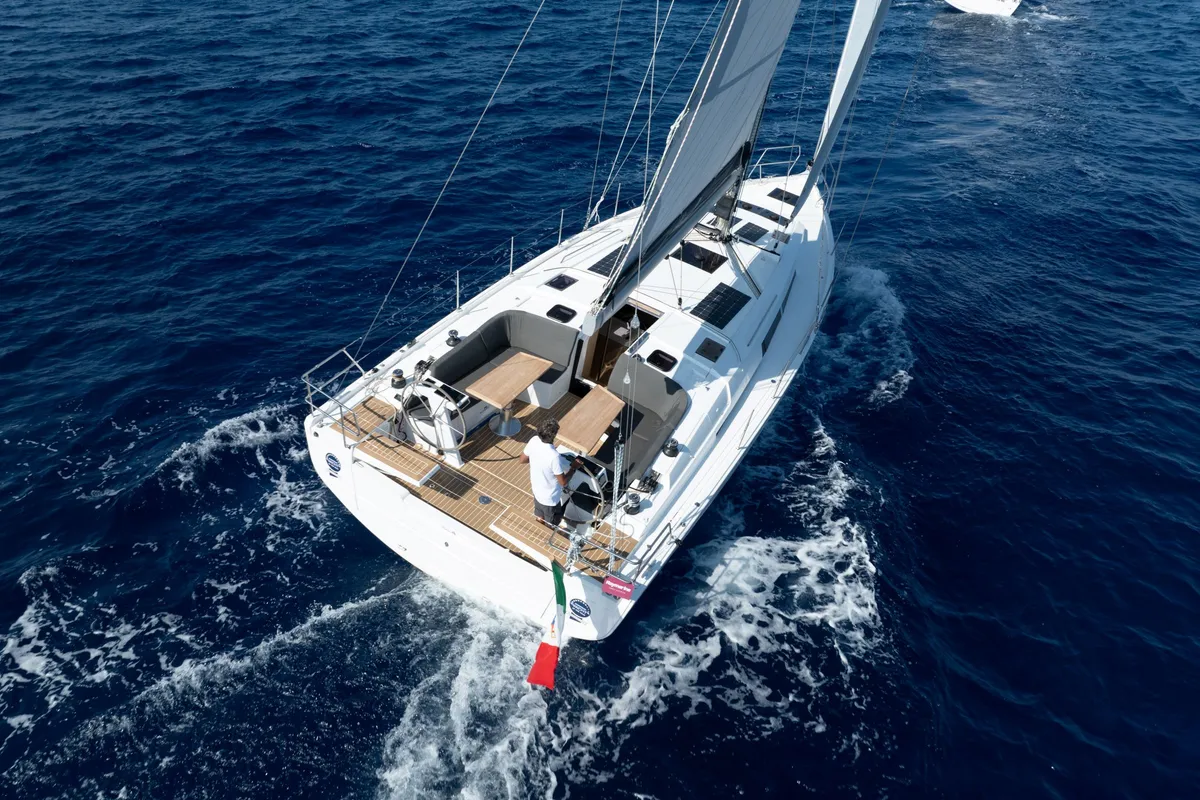 Exterior view of El Diablo, a Hanse 410 sailboat at Rosignano Solvay, Italy