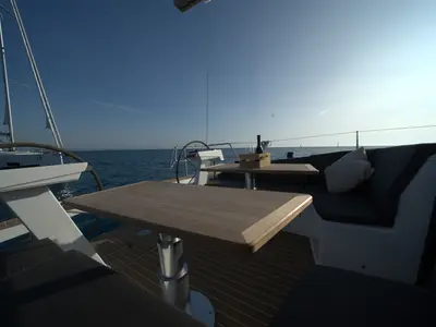 Deck of El Diablo, a Hanse 410 sailboat at Rosignano Solvay, Italy