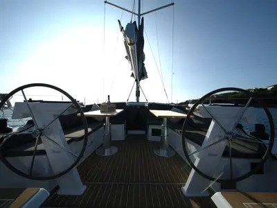 Cockpit of El Diablo, a Hanse 410 sailboat at Rosignano Solvay, Italy