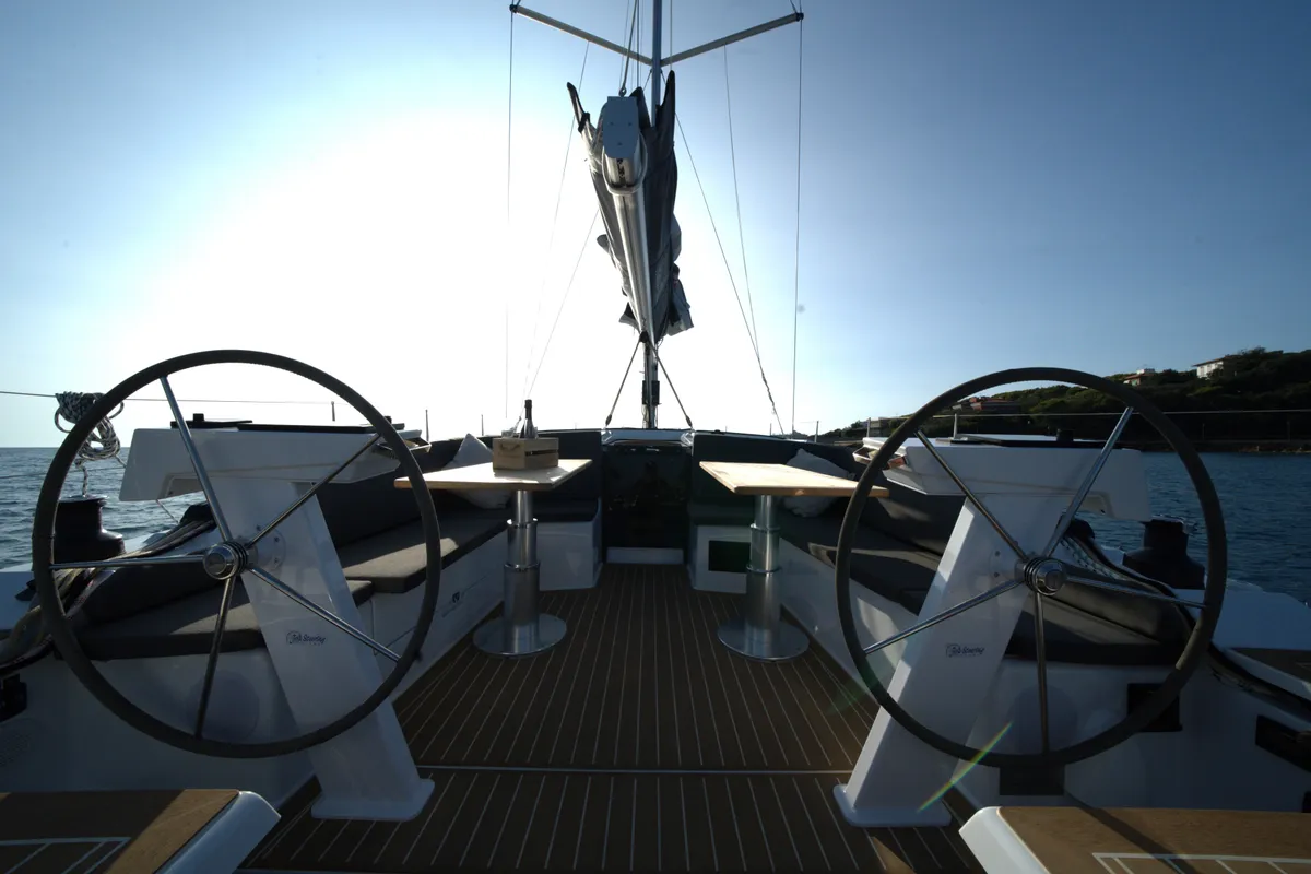 Cockpit of El Diablo, a Hanse 410 sailboat at Rosignano Solvay, Italy