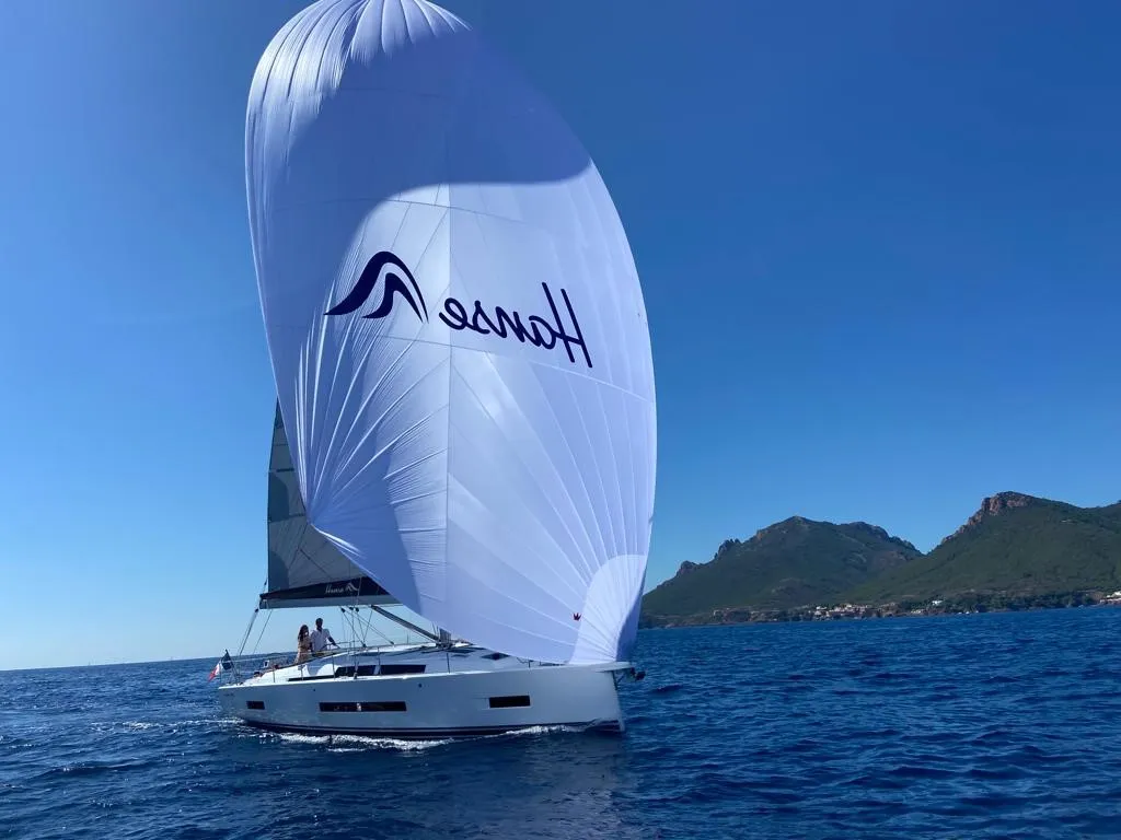 Exterior view of El Diablo, a Hanse 410 sailboat at Rosignano Solvay, Italy