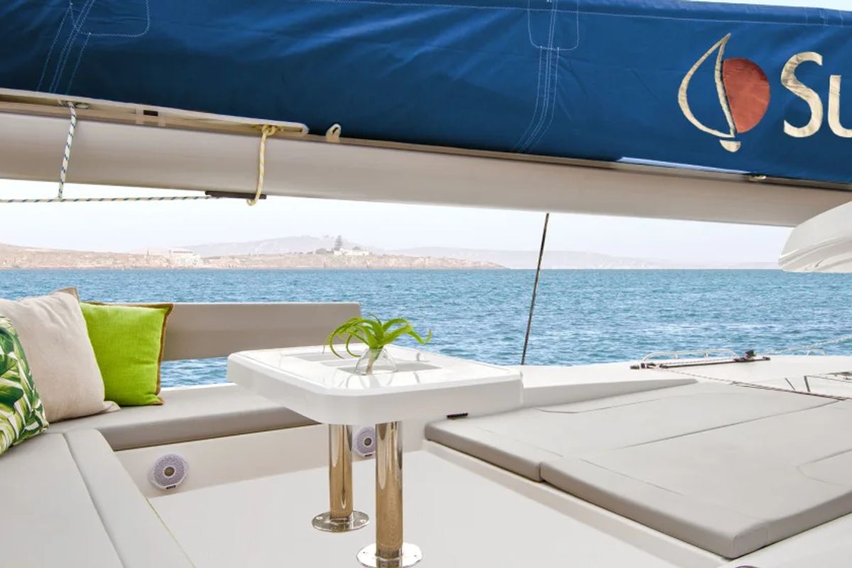 Deck of Leopard 45, a catamaran at Road Town, British Virgin Islands