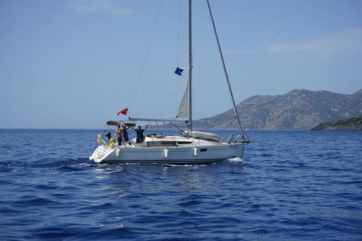 Exterior view of Scooby-Doo, a Jeanneau Sun Odyssey 36i sailboat at Fethiye, Turkey