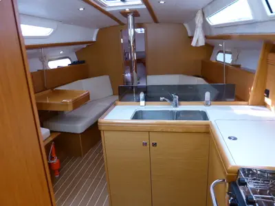 Galley of Scooby-Doo, a Jeanneau Sun Odyssey 36i sailboat at Fethiye, Turkey