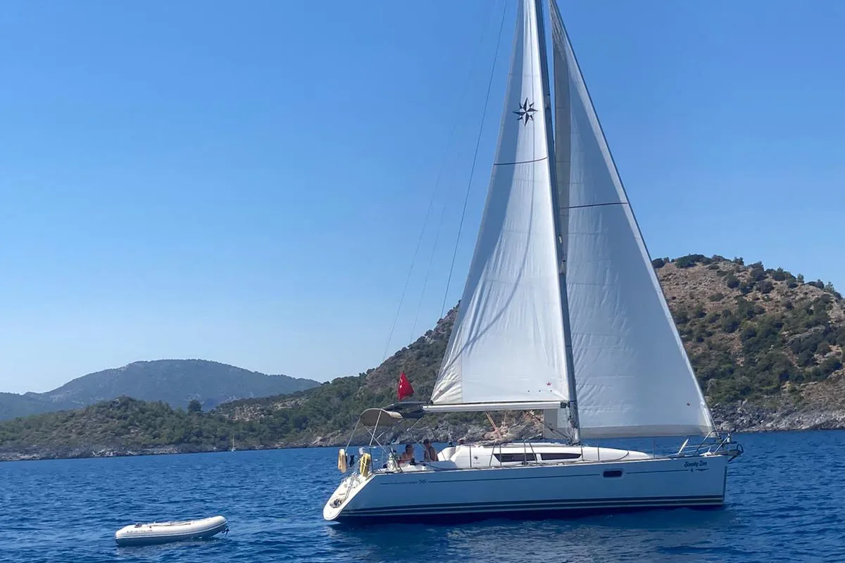 Exterior view of Scooby-Doo, a Jeanneau Sun Odyssey 36i sailboat at Fethiye, Turkey