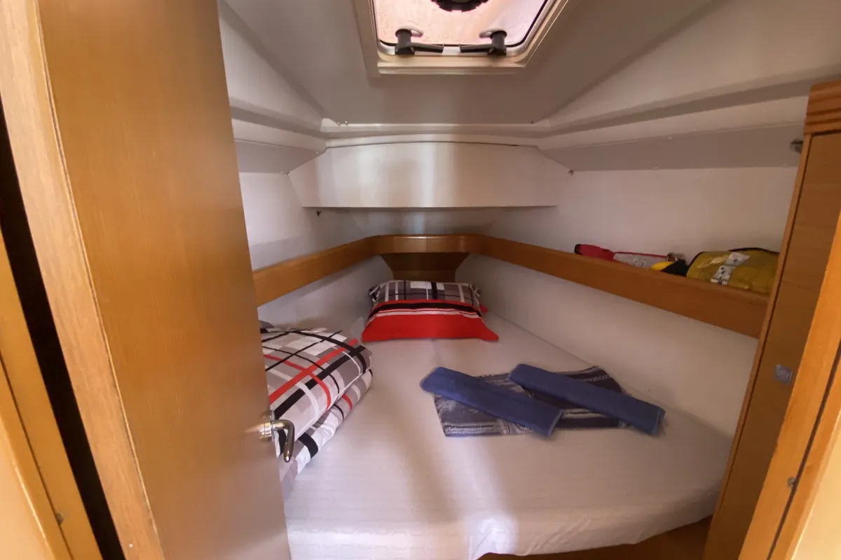 Cabin on Scooby-Doo, a Jeanneau Sun Odyssey 36i sailboat at Fethiye, Turkey