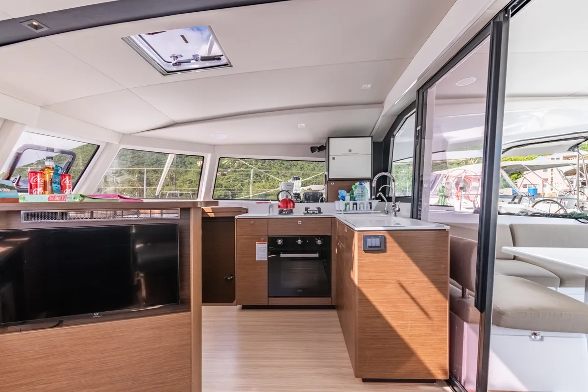 Galley of Duality II, a Nautitech 44 catamaran at Road Town, British Virgin Islands