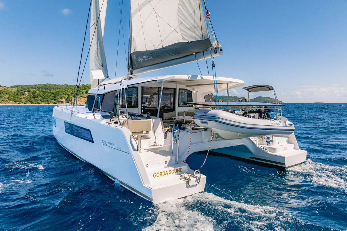 Exterior view of Duality II, a Nautitech 44 catamaran at Road Town, British Virgin Islands