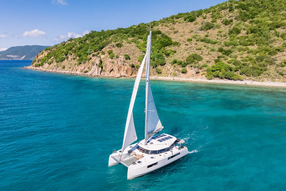 Exterior view of Duality II, a Nautitech 44 catamaran at Road Town, British Virgin Islands