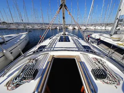 Deck of Aquarius, a Bavaria Cruiser 41 sailboat at Grad Trogir, Croatia