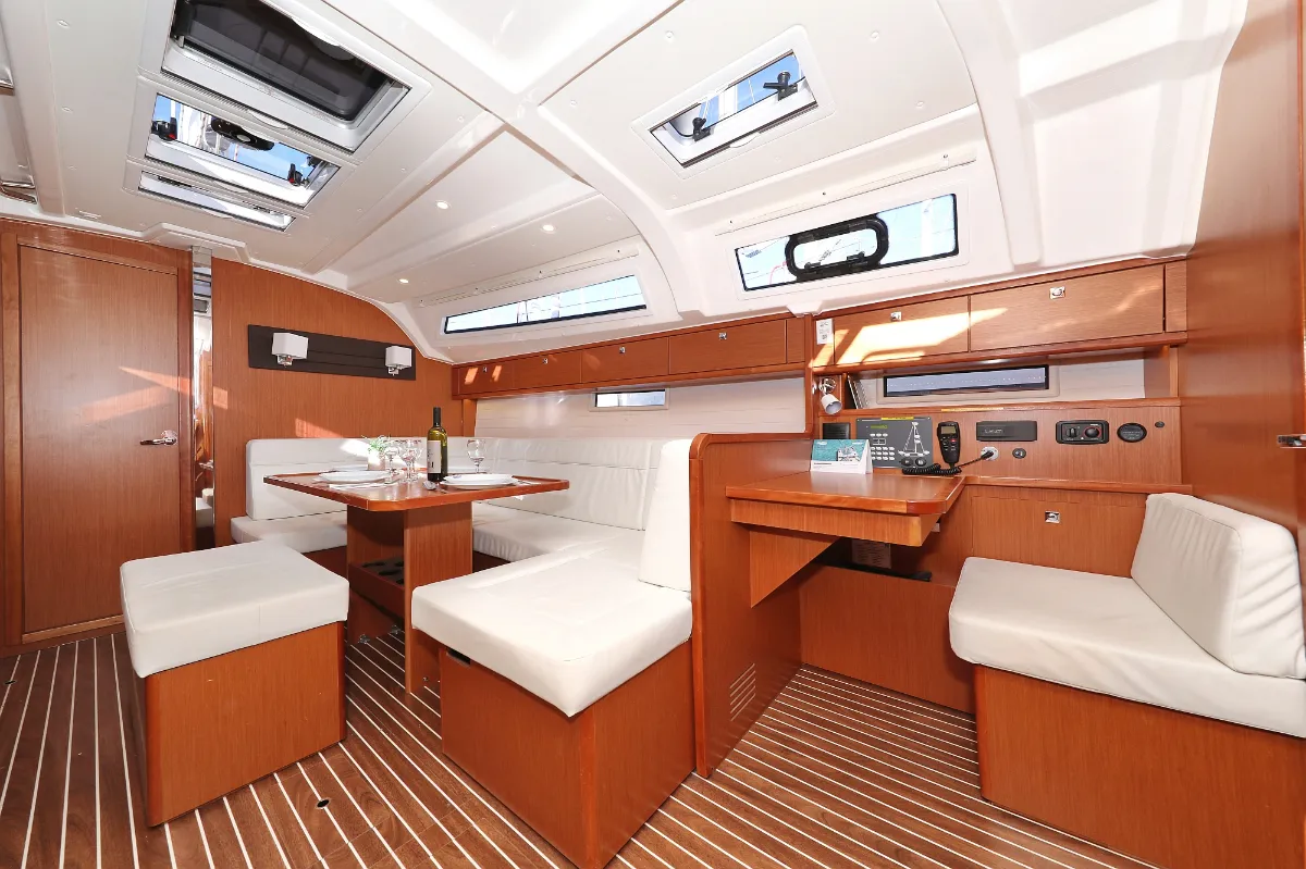 Salon of Aquarius, a Bavaria Cruiser 41 sailboat at Grad Trogir, Croatia