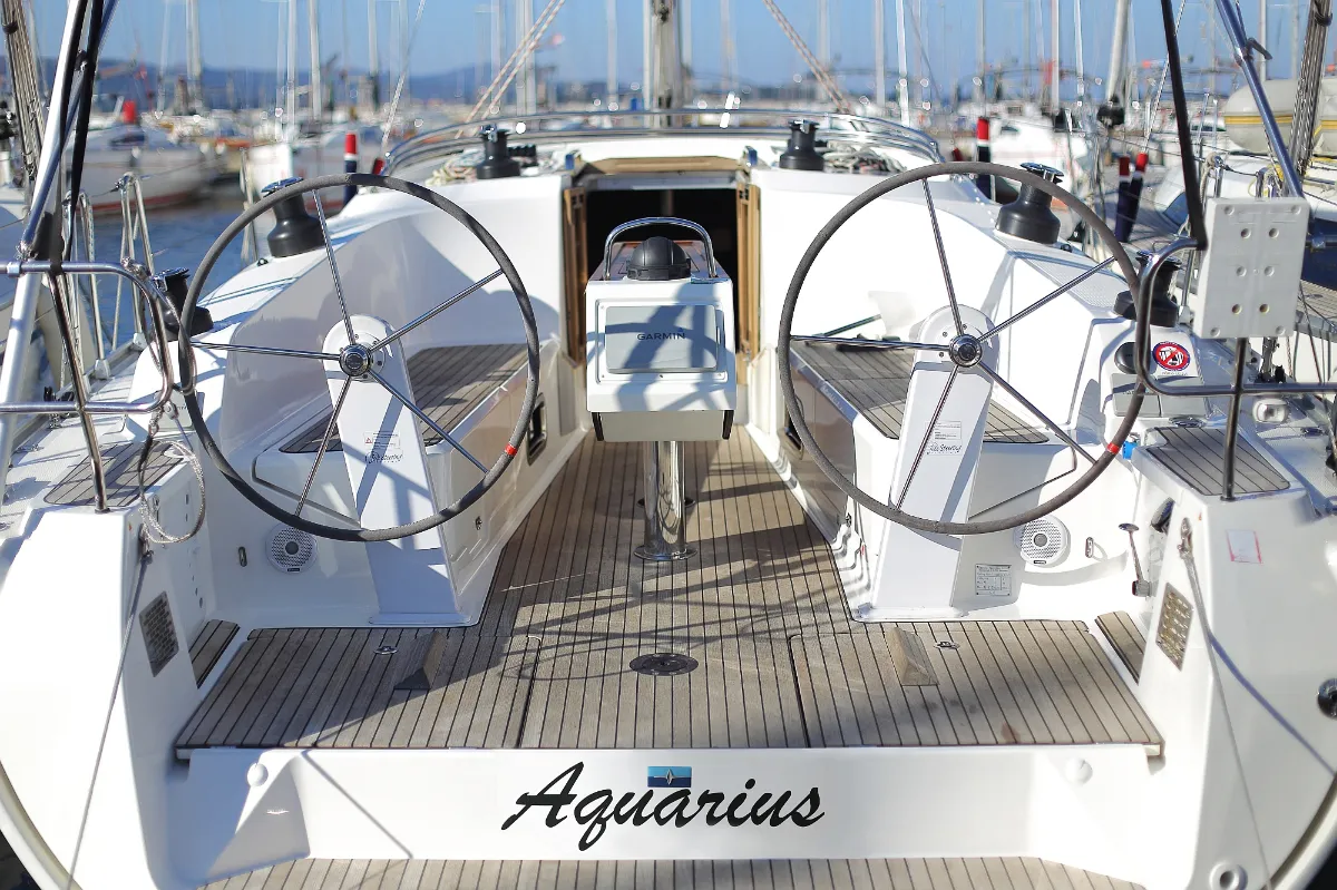 Cockpit of Aquarius, a Bavaria Cruiser 41 sailboat at Grad Trogir, Croatia