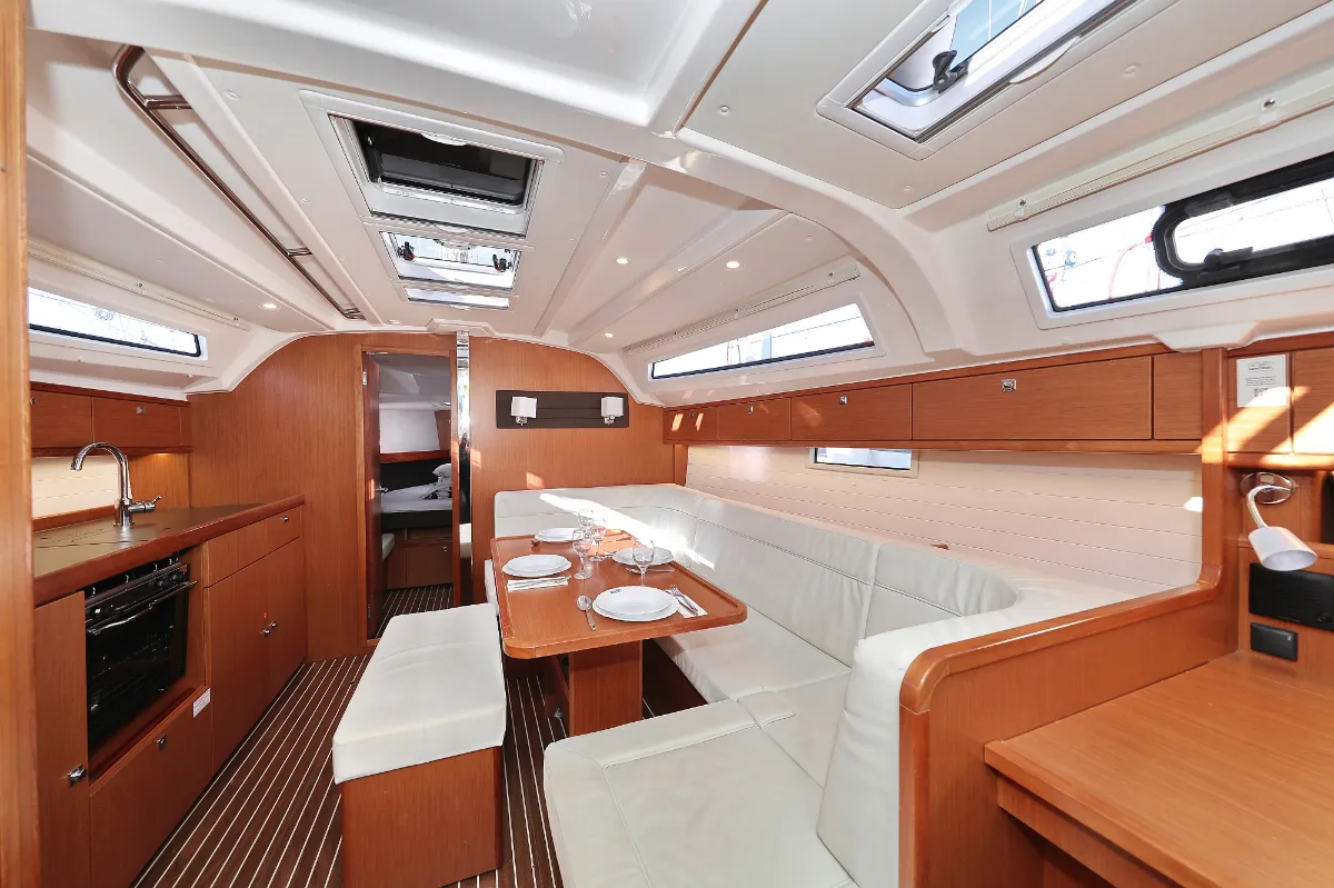 Salon of Aquarius, a Bavaria Cruiser 41 sailboat at Grad Trogir, Croatia